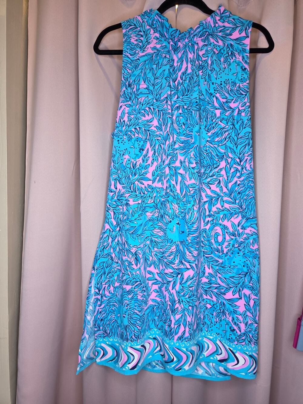 Lilly Pulitzer Adalina Ruffle High Collar Shift Romper - Bermuda Blue- Size 14